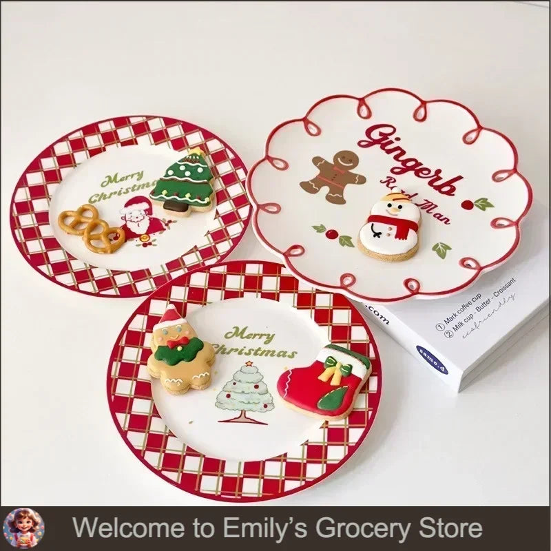 Christmas Tableware Santa Claus Christmas Tree Ceramic Plate Gingerbread Man Cup Coffee Mug Home Dinner Plate Dessert Dish Gifts
