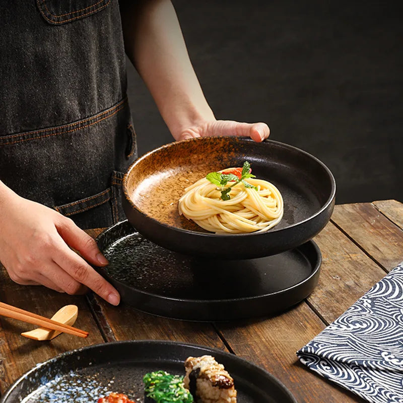 8-inch Japanese-style ceramic disc creative western food plate pizza plate pasta flat plate Nordic household dining tableware