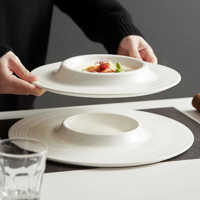 Nordic Salad Steak Plate Food Decor Plate Hotel Restaurant Dessert Ceramic Straw Hat Plate Creative Tableware Ceramic Plates