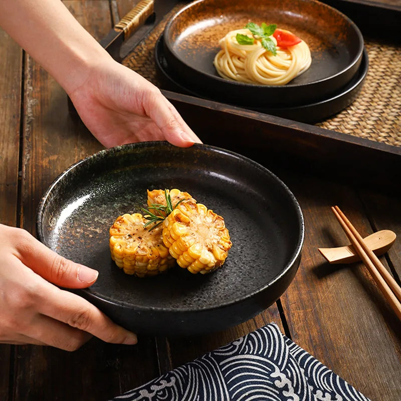 8-inch Japanese-style ceramic disc creative western food plate pizza plate pasta flat plate Nordic household dining tableware