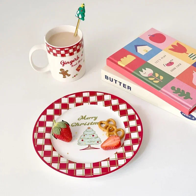 Christmas Tableware Santa Claus Christmas Tree Ceramic Plate Gingerbread Man Cup Coffee Mug Home Dinner Plate Dessert Dish Gifts